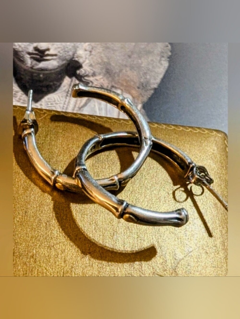 Robert Manse 18kt 925 Bamboo Hoop Earrings ~Retired - Picture 5 of 7